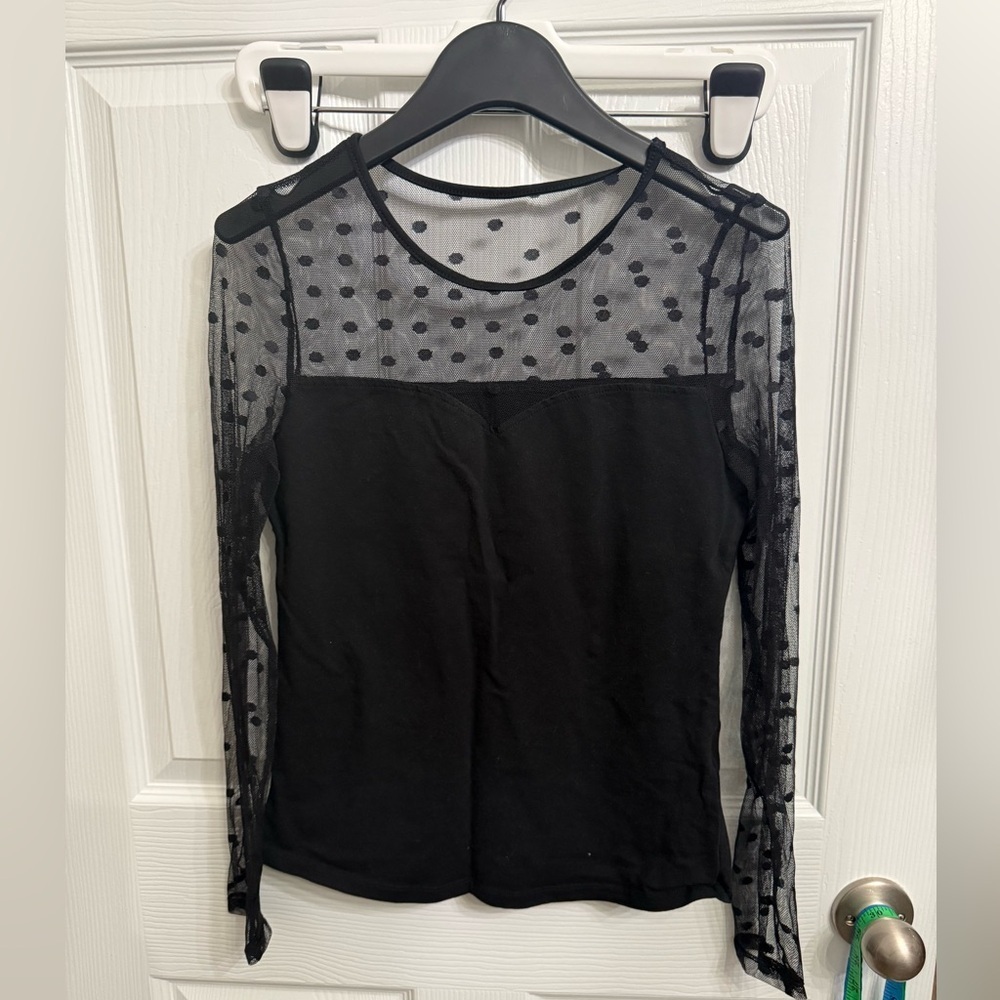 Black Mesh Polka Dot Sheer Sleeve Top Goth Whimsigoth Y2K Coquette S